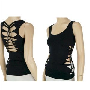 braided tank unlined black knit one size new NWT